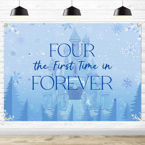Frozen Four The First Time in Forever Birthday Backdrop Frozen 4th Birthday Party Decorations Kids 4th Birthday Party Photo Background, 7 * 5Ft