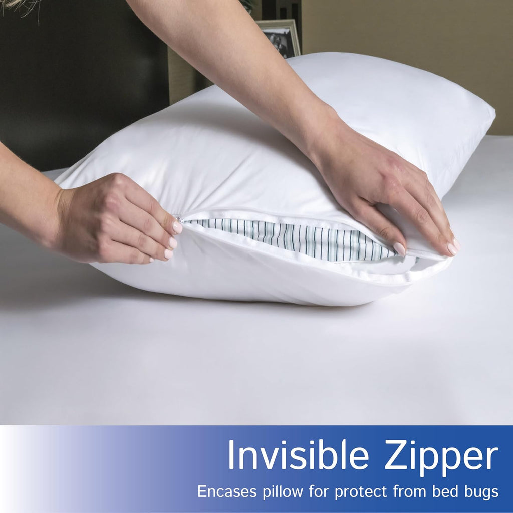 Zippered Waterproof Pillow Protectors by Standard | Hypoallergenic Dust & Allergen Proof (Set of 2)