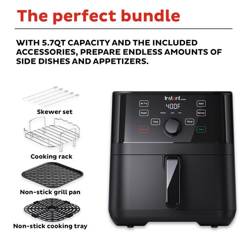 Instant Pot Vortex 5.7QT Air Fryer With Accessories, Custom Smart Cooking Programs, 4-in-1 Functions that Crisps, Roasts, Bakes and Reheats, 100+ In-App Recipes, from the Makers of Instant Pot, Black