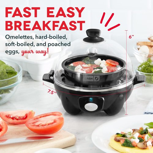 Dash Rapid Egg Cooker | 7-Egg Capacity Boiler, Poacher & Steamer - Dishwasher Safe, Includes Recipe Guide - Black