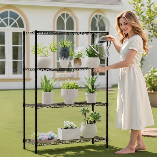 BestOffice | Heavy-Duty 4-Tier Wire Storage Shelves | 36x14x54 | Black | Adjustable Racks | No-Tool Assembly
