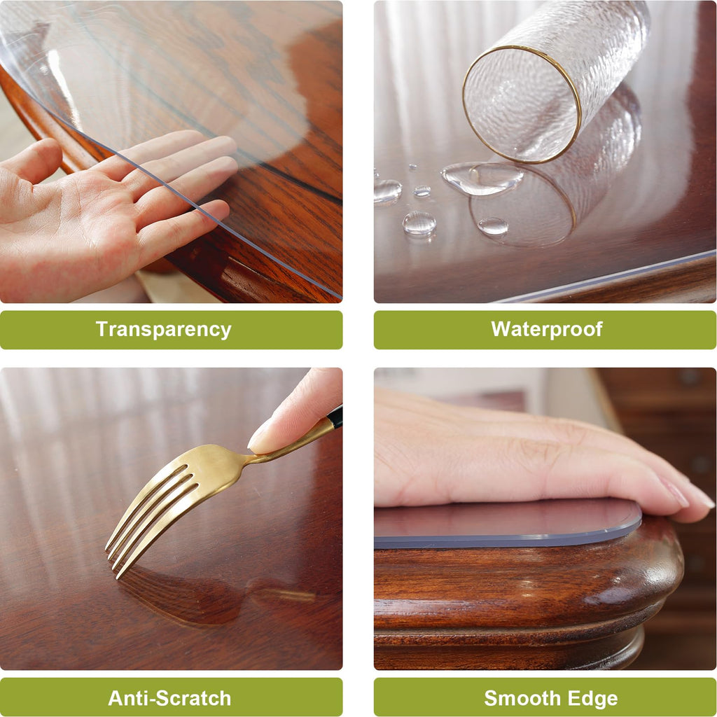OstepDecor Round Clear Table Protector 59 Inch Thick Clear Table Cover Protector Round, Plastic Waterproof PVC Tablecloth, Vinyl Circle Table Top Protector for Dining Room, Coffee Tabletop
