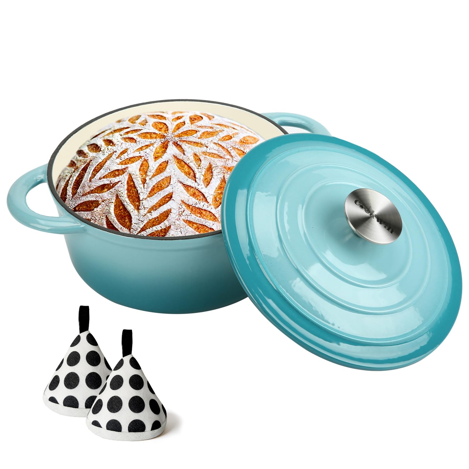 4.5 QT Enameled Cast Iron Dutch Oven with Lid, Heavy-Duty Round Cookware Pot with Dual Handles for Sourdough Bread Baking, Braising, Soups and Stews, Used for All Stoves