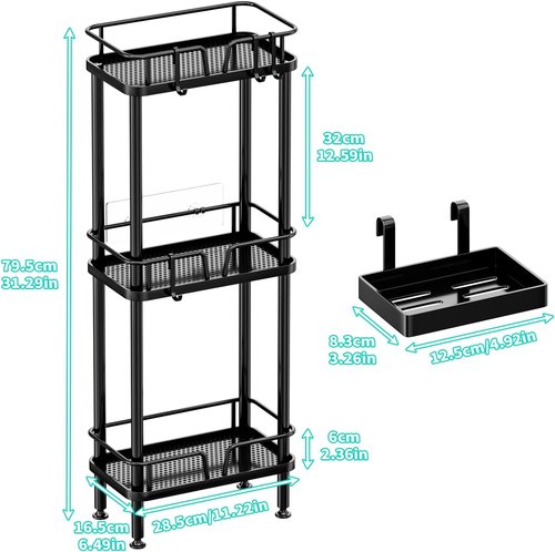 HapiRm Corner Shower Caddy - 3-Tier Rustproof Stainless Steel Organizer with Soap Holder & 4 Hooks | Black