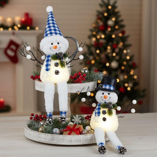 Hanukkah Decorations for Home Indoor,2 Pack Snowman Figurines Blue Christmas Table Decorations,18" Lighte Up Snowmen Jewish Gnomes Holiday Decor Chanukah Ornaments Shelf Table Display Gift Idea