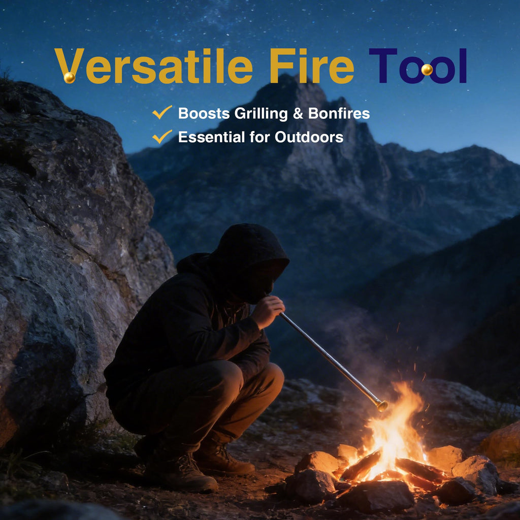 Telescoping Fire Blow Poker with Premium Brass Tip & Integrated Anti-Smoke Safety Valve | Perfect for Campfires, BBQ Grills, Outdoor Fire Pits & Fireplaces | Ultralight Camping Gear