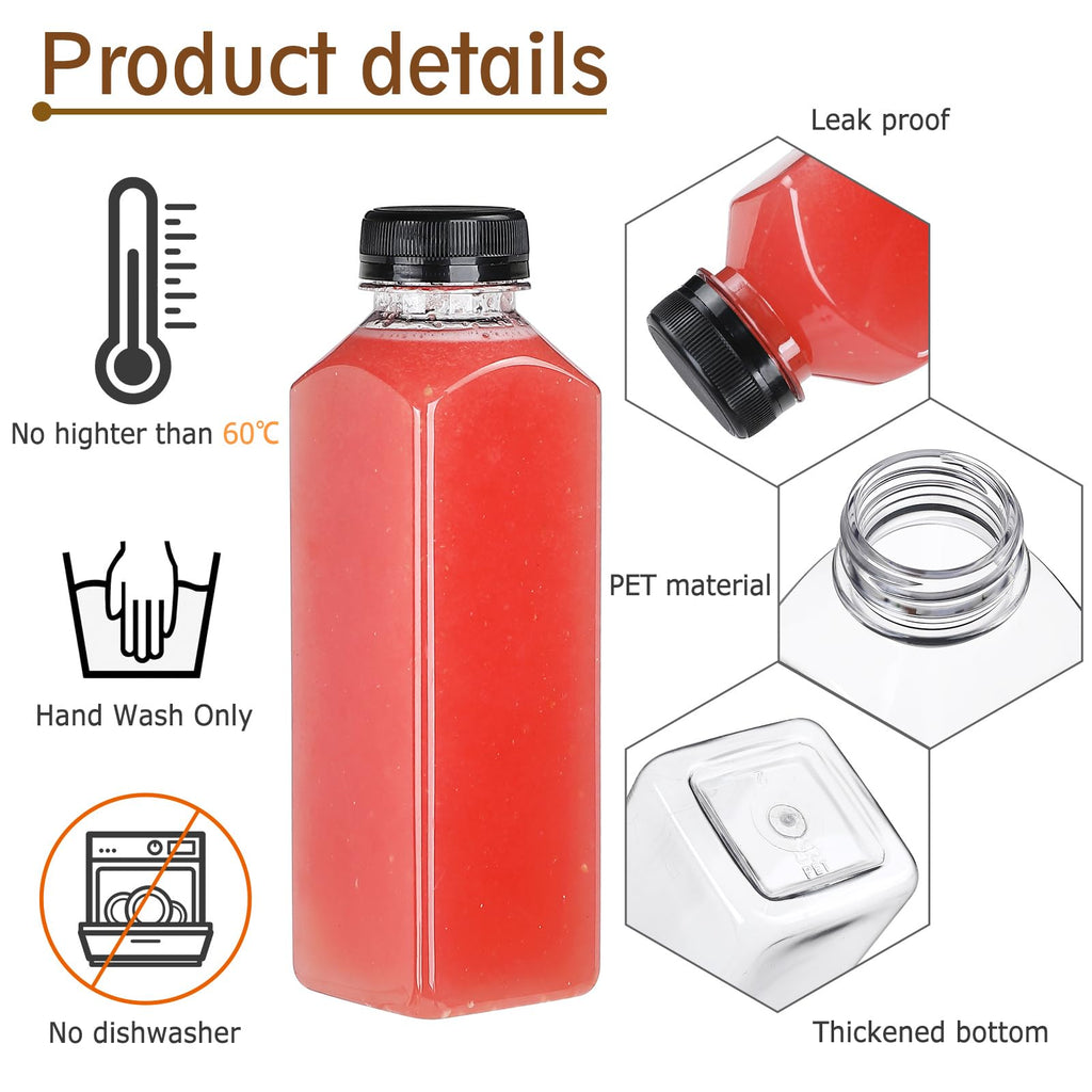 DANALLAN 33pcs 16oz Plastic Bottles with Caps, Premium Juice Containers with Lids, Clear Empty Reusable Smoothie Bottles for Beverage Drinking Milk