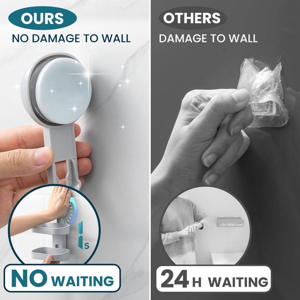 TAILI Soap Holder Soap Dish for Shower, Suction Cup Soap Holder for Shower Wall, Bathroom Accessories, Removable Strong Hold Soap Saver, Drill Free Double Soap Dish, Grey 2 Layer
