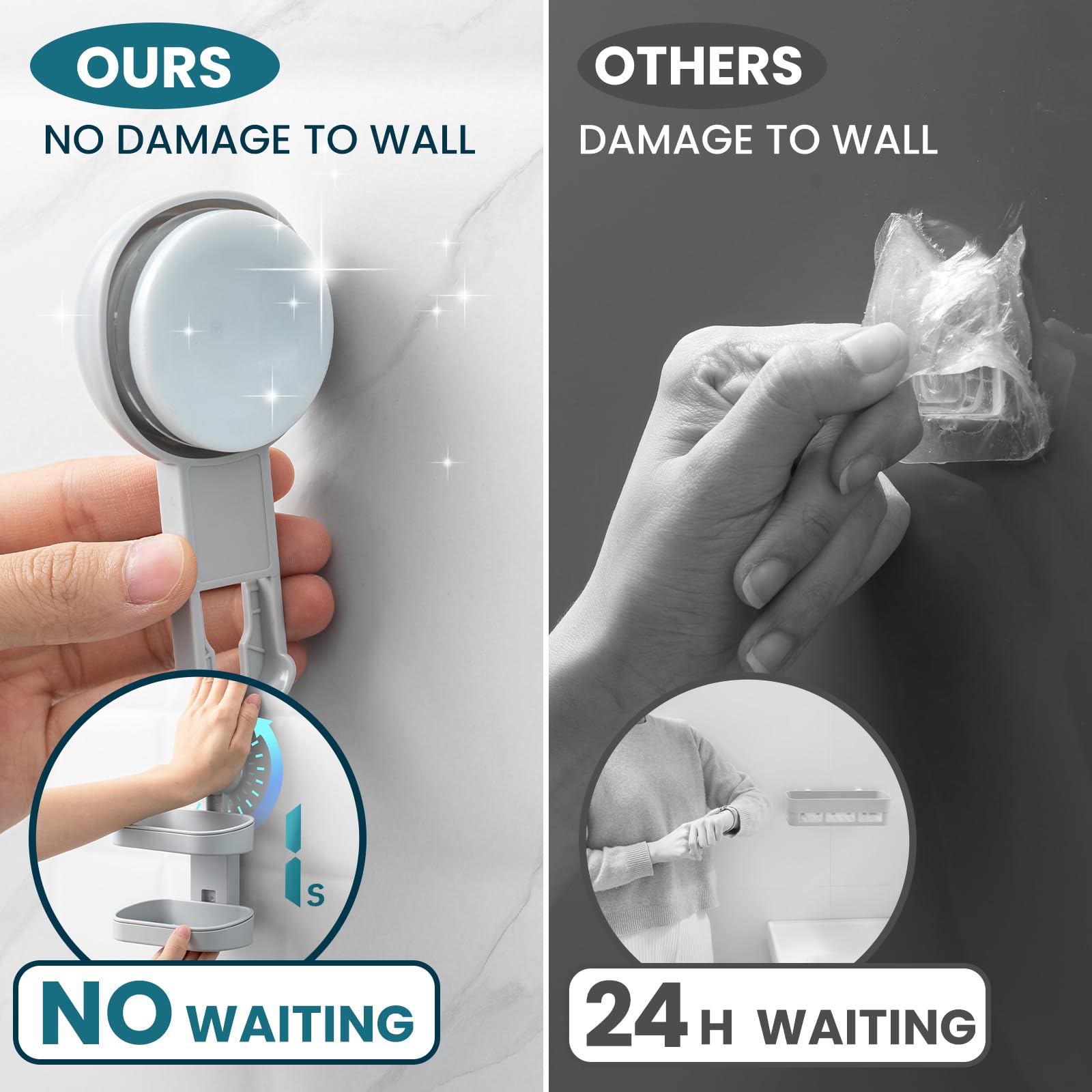 TAILI Soap Holder Soap Dish for Shower, Suction Cup Soap Holder for Shower Wall, Bathroom Accessories, Removable Strong Hold Soap Saver, Drill Free Double Soap Dish, Grey 2 Layer