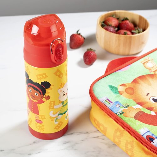 Daniel Tiger Stainless Steel Water Bottle - 13 oz Double Wall Insulated, Spill Proof Lid with Straw - Yellow