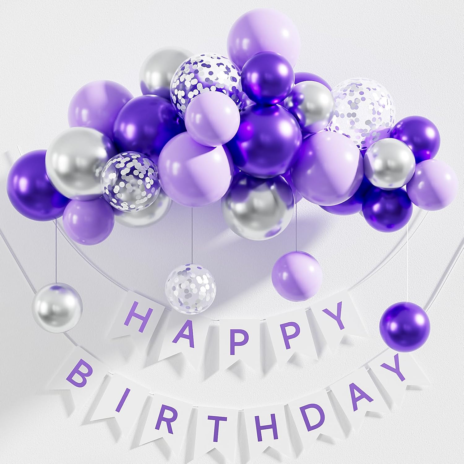 Skiennix 12-Inch Purple & Silver Balloons - 60pcs Pastel Lavender Confetti for Parties & Celebrations