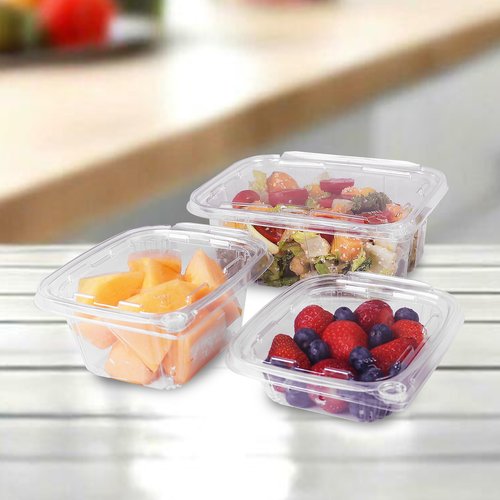 BUT-N-LOC 8oz RPET Clear Hinged Lid Tamper Evident Container - durable, stackable, to go box - 240pcs