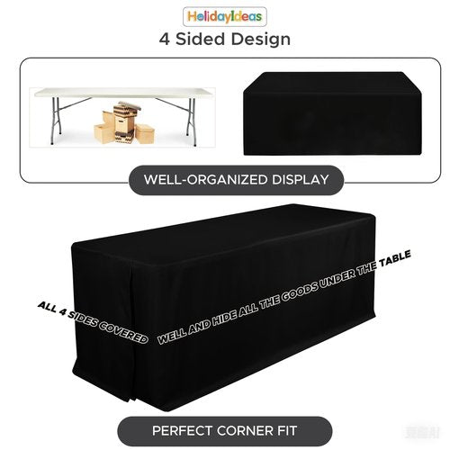 HolidayIdeas Fitted Black Rectangle Table Covers for 8 Foot Tables, Wrinkle Resistant Washable Tablecloths 96x30 Inch for Vendor Booth Display, Banquet, Trade Show, 4 Pcs