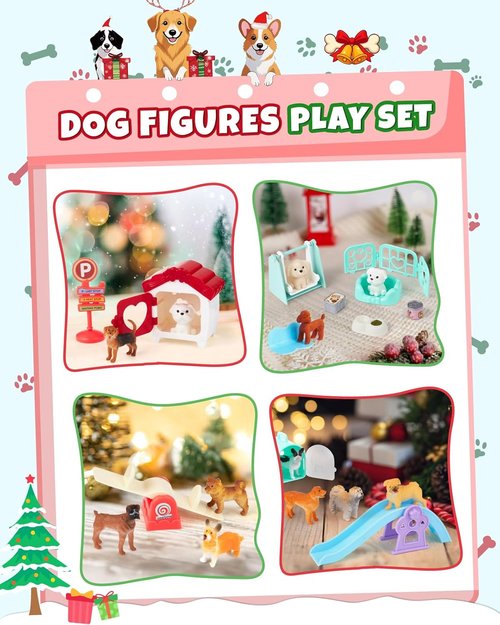 Dog Advent Calendar 2025 | 24-Day Countdown with 12 Dog Figurines & Playground Accessories for Kids
