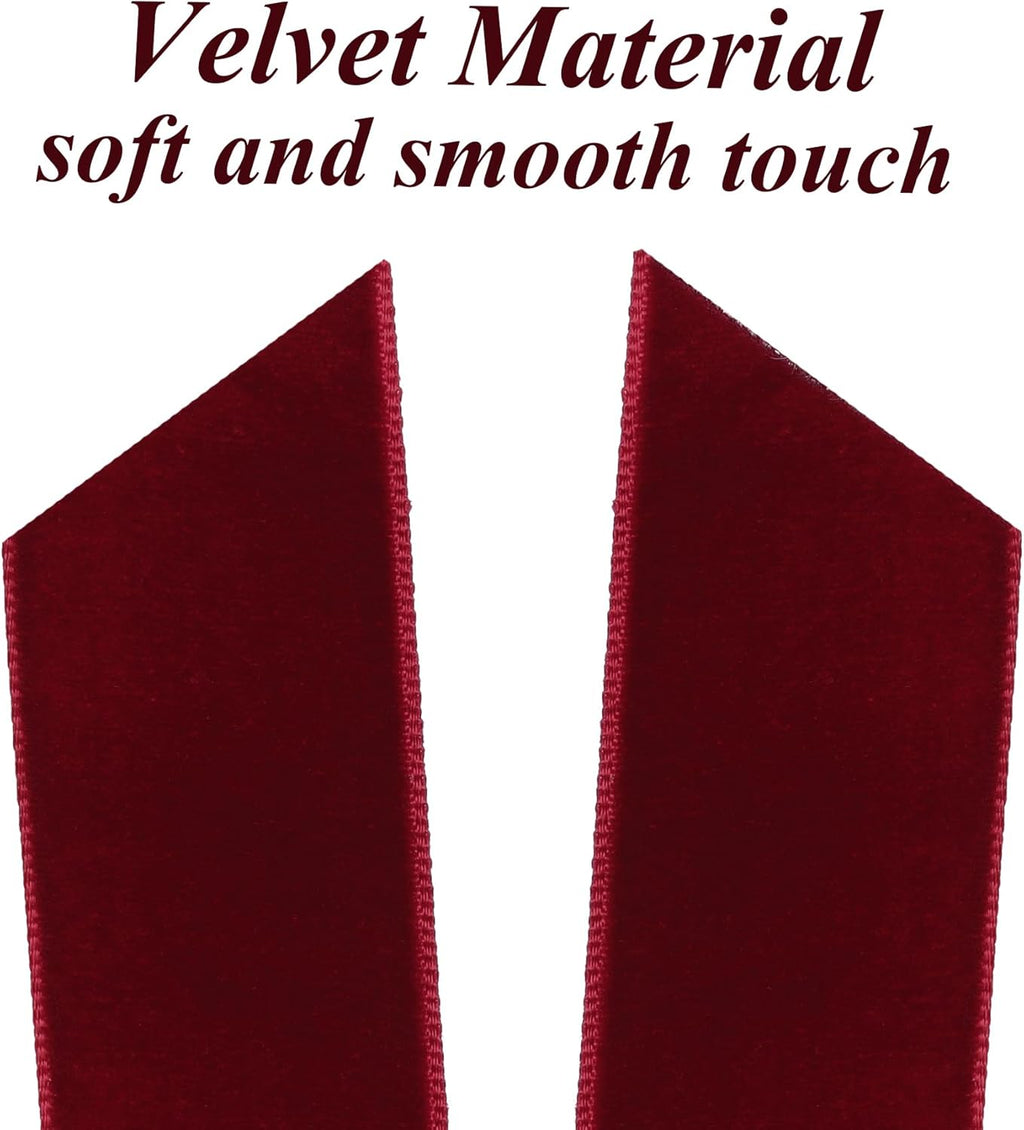 Skiennix 12Pcs Burgundy Velvet Ribbon Bows - 5in x 10in Xmas Tree Ornaments for Holiday Decor
