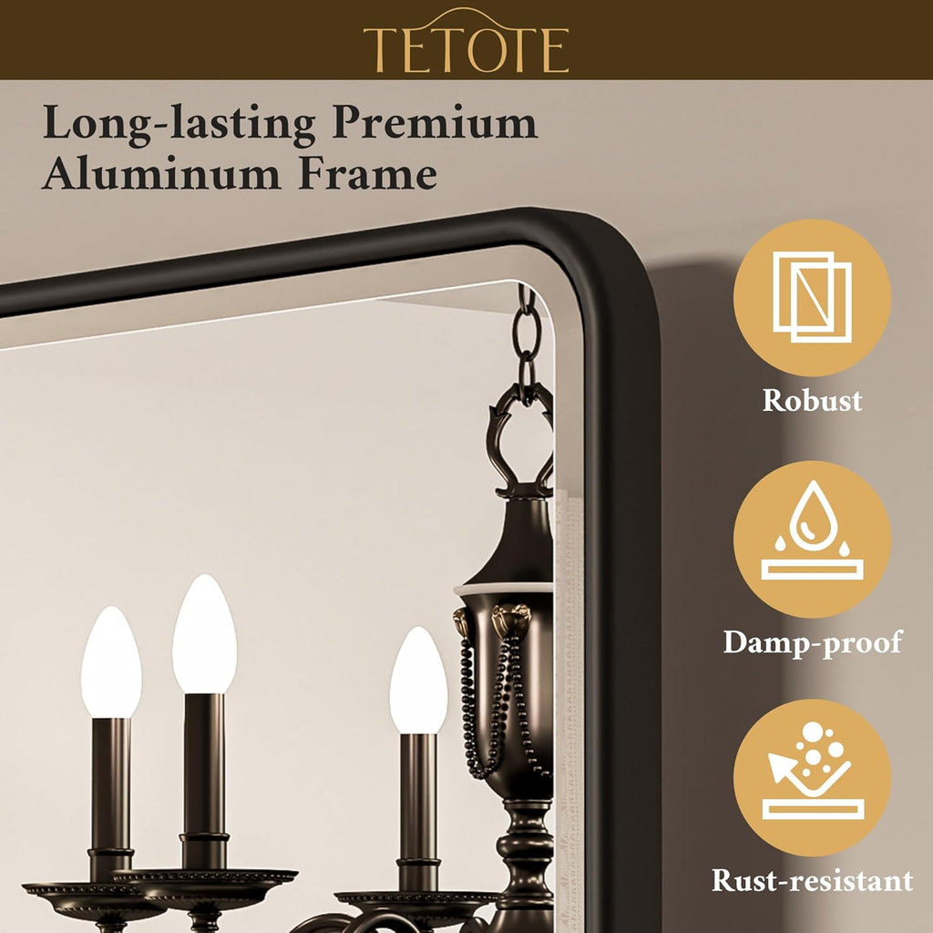 TETOTE Pivot Mirror - Modern Farmhouse Matte Black Rectangle Vanity Mirror | 20 x 30 Inches, Adjustable Beveled Glass
