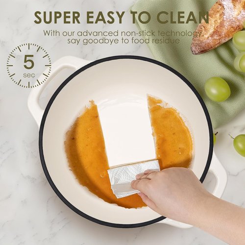 AIVIKI Enameled Cast Iron Dutch Oven - 5QT Heavy-Duty Pot for Baking & Braising | Oven Safe to 500°F, Cream White