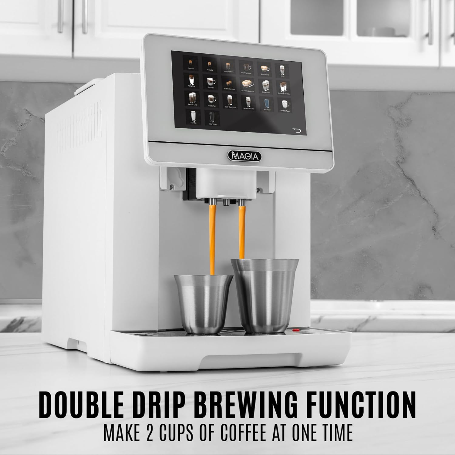 Zulay Magia Fully Automatic Espresso Machine - 19 Customizable Coffee Options | Includes Insulated Milk Container & Deluxe Cups - Auto-Cleaning - OG White