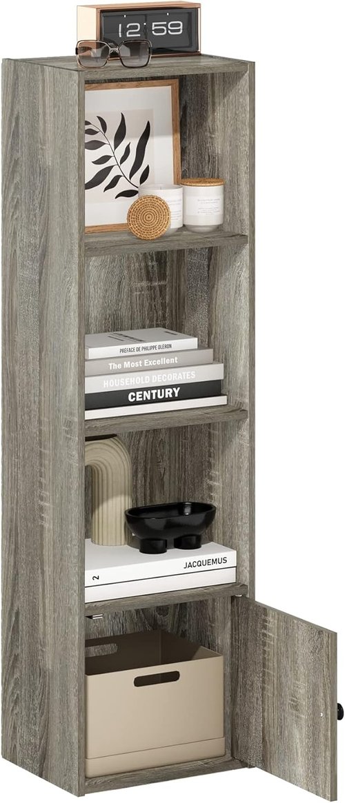 Furinno Luder Bookcase - Stylish Storage Solution with 1 Door Cabinet | French Oak Finish