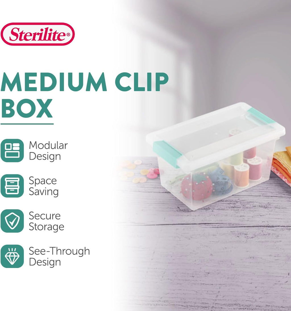Sterilite 4-Pack Clip Box | Stackable Clear Plastic Bins with Latching Lids - Medium Storage for Crafts & Office Supplies