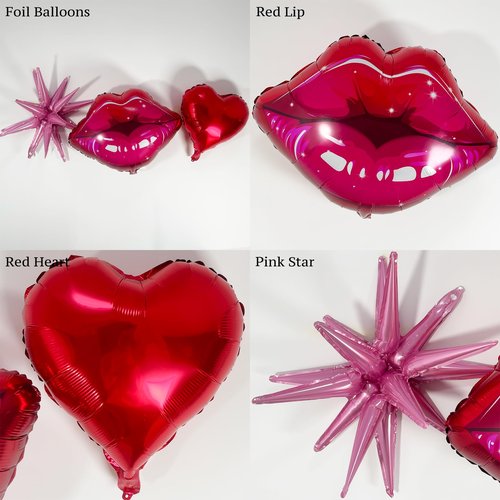 BlissBash Red Lips, Red Heart, Pink Star Foil Balloons for Y2K Party Balloons, Valentine's Day Decorations, 2000s Theme Party Décor, Galentines Day,Bachelorette & Bridal Shower Balloons, Wedding Party
