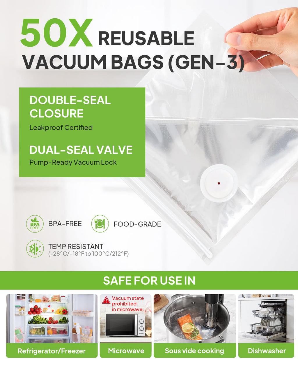 Handheld Portable Vacuum Sealer Machine for Food Storage, Compact Vacuum Sealer for Food, Powerful Seal Meal Saver, 30 Reusable Vacuum Bags, for Kitchen/Travel/Meal Prep