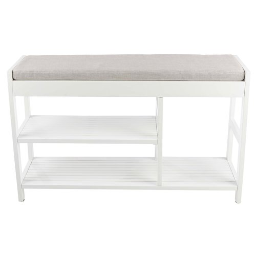 Lavish Home Shoe Bench - 3-Tier Wooden Shoe Rack for Entryway, Mudroom, or Bedroom - Entryway Shoe Storage with Padded Seat Cushion (White)