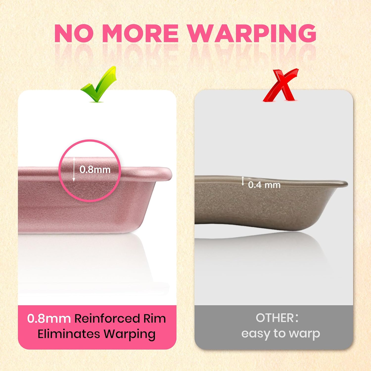 Professional Non-Stick Baking Sheets Set - 3-Piece Heavy Duty Carbon Steel Cookie Sheets | Oven Safe & Even Heating (Pink)