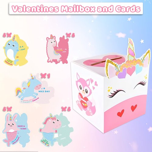 KDAFJLKD Valentine‘s Day Boxes for Kids,Valentines Day Cards for Boys Girls Classroom Exchange Prizes Party Favors - 1 Mailbox, 32 Cards, 1 Teacher Card (Style-01)