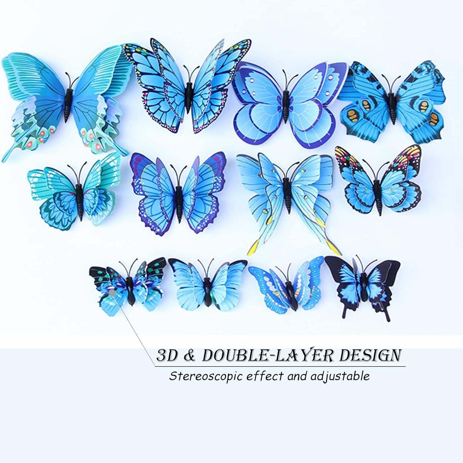 OPSEAM 3D Butterfly Wall Decor - 24 PCS Magnetic Stickers for Party Decorations (Blue)