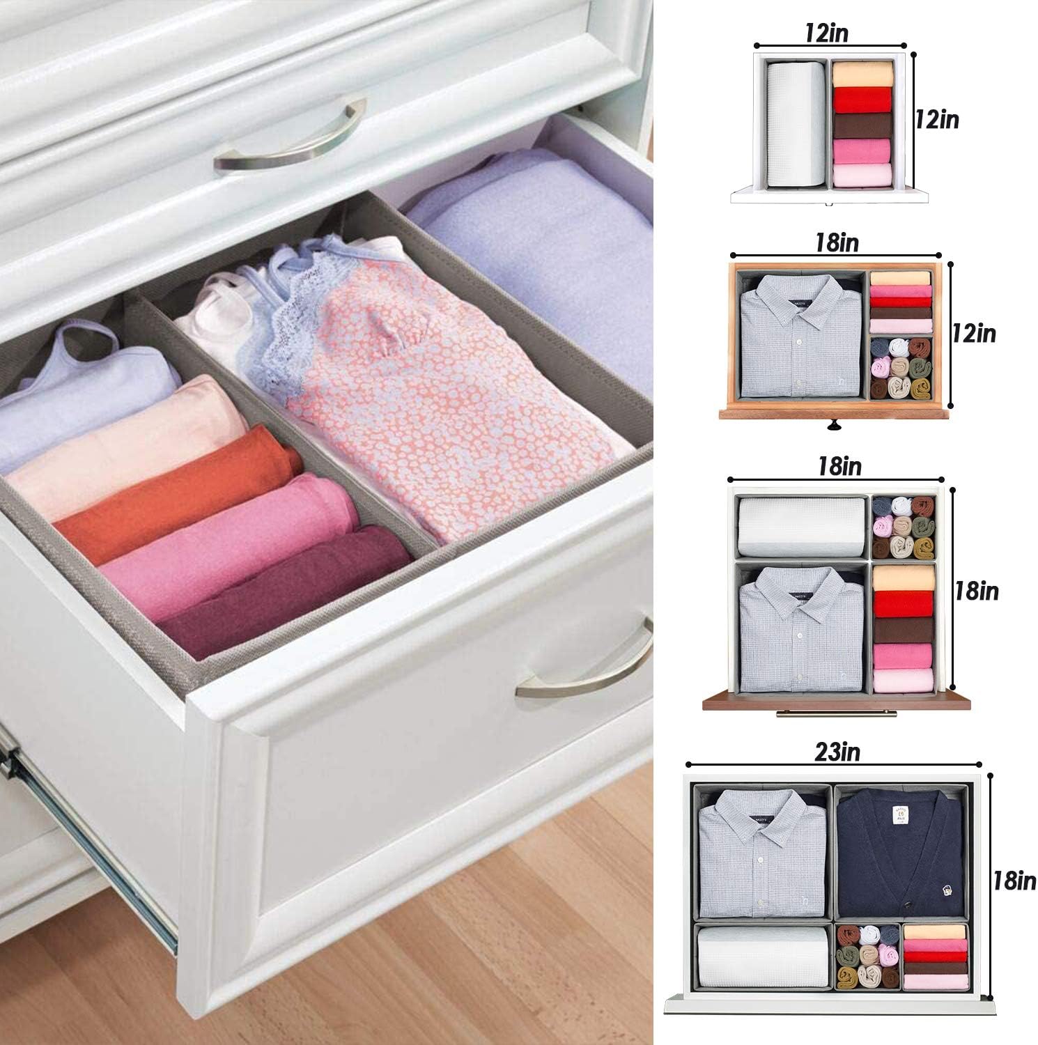 Criusia Foldable Underwear Drawer Organizer - Closet Dividers for Clothes & Socks | 6 Gray Bins