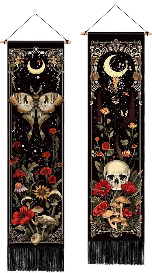 ARTCREATOR Gothic Wall Tapestry - Witchy Moth & Moon Design for Bedroom Aesthetic | 12.8 x 51.2 Inches
