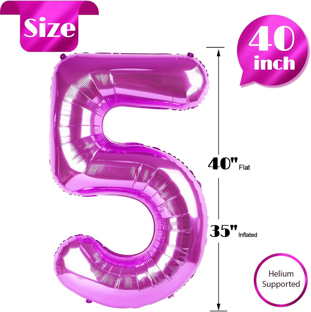 Rosy Purple Number 5 Balloon - 40 Inch 5th Birthday Decorations | Vibrant Party Supplies