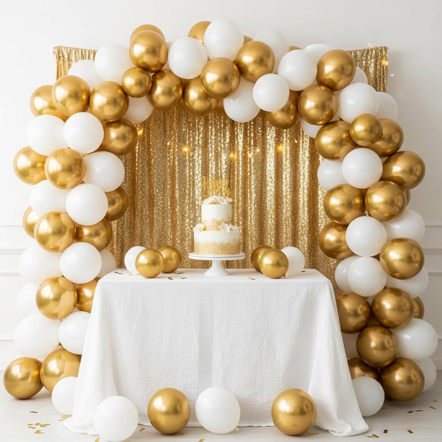RUBFAC Metallic Gold Balloon Garland Kit - 154pcs in Various Sizes for Birthday, Graduation & Wedding Decor