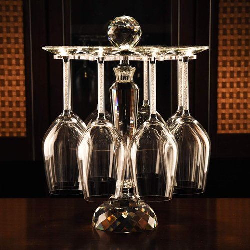 SHTWX Elegant Desktop Crystal Glass Stemware Rack/Rotate 8 Wine Glass Storage Holder Stand Air Drying Rack