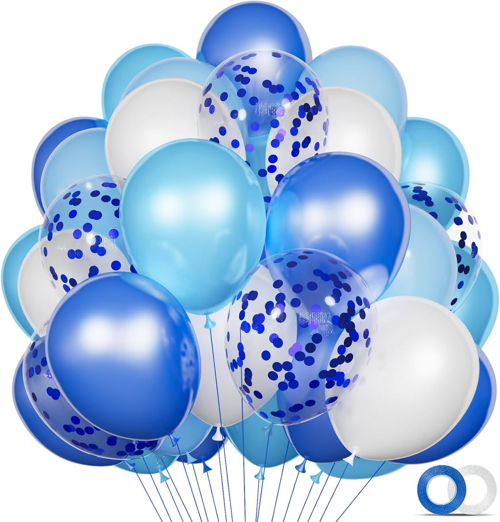Skiennix 68-Piece Blue & White Balloon Kit - 12-Inch Confetti & Pearl Balloons for Parties & Celebrations