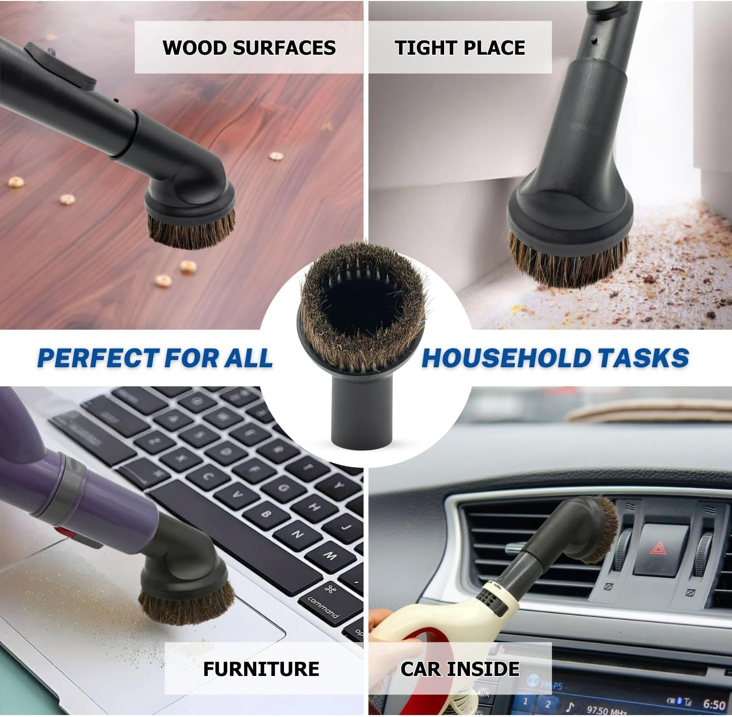 Round Horse Hair Vacuum Brush Attachment for Shark Vacuums, Compatible with Miele C1 Shark NV350 NV360 NV500 NV501 HV300 HV301 HV322 HV371 HV372 (1-3/8'' Vacuum Dusting Brush)
