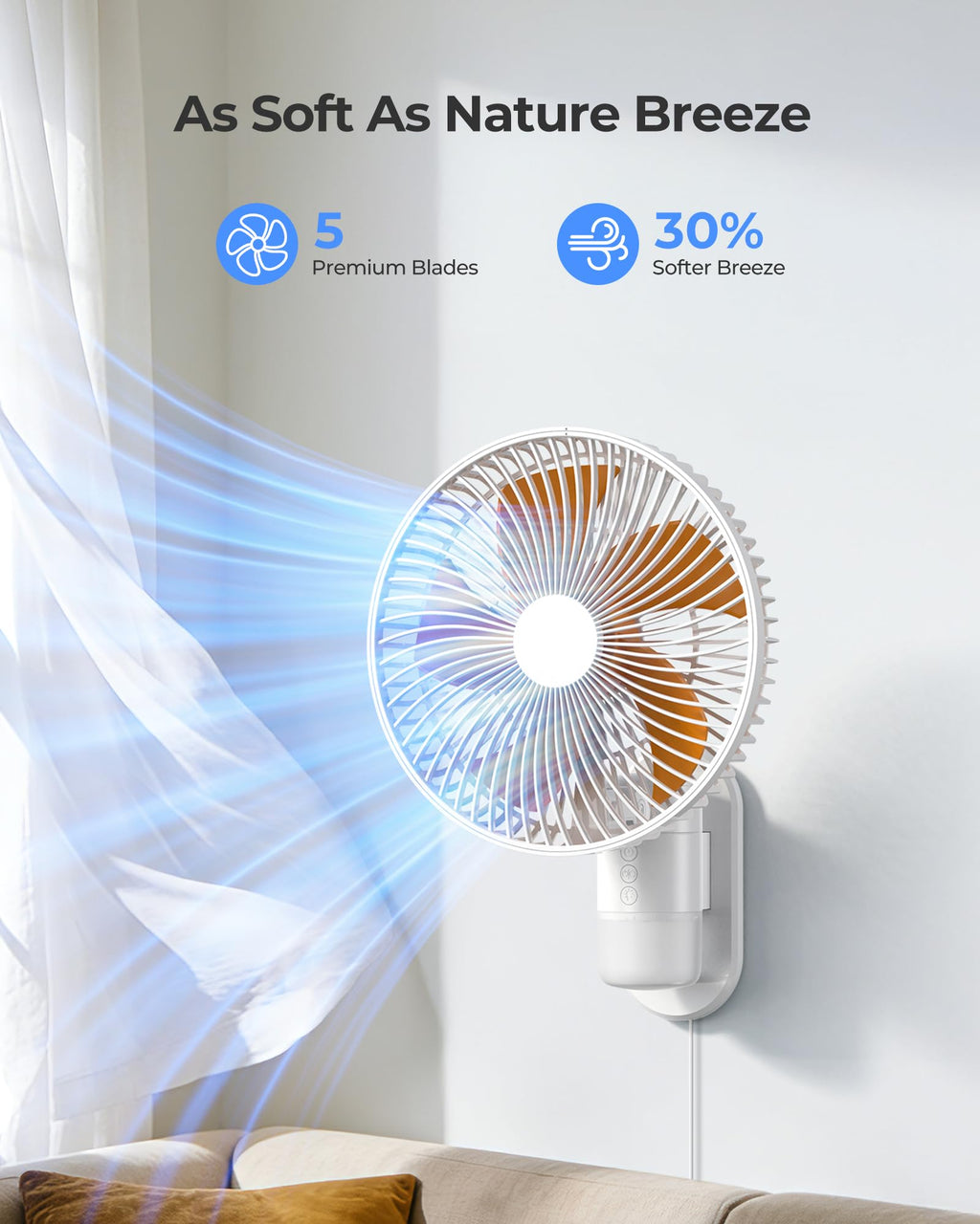 Airbition 10'' Small Wall Mount Fan with Light and Remote Control, 90°Oscillating, 4 Speeds, Timer, Included 120° Adjustable Tilt, High Velocity, 79Inch Cord, for RV Bedroom Home Office Garage