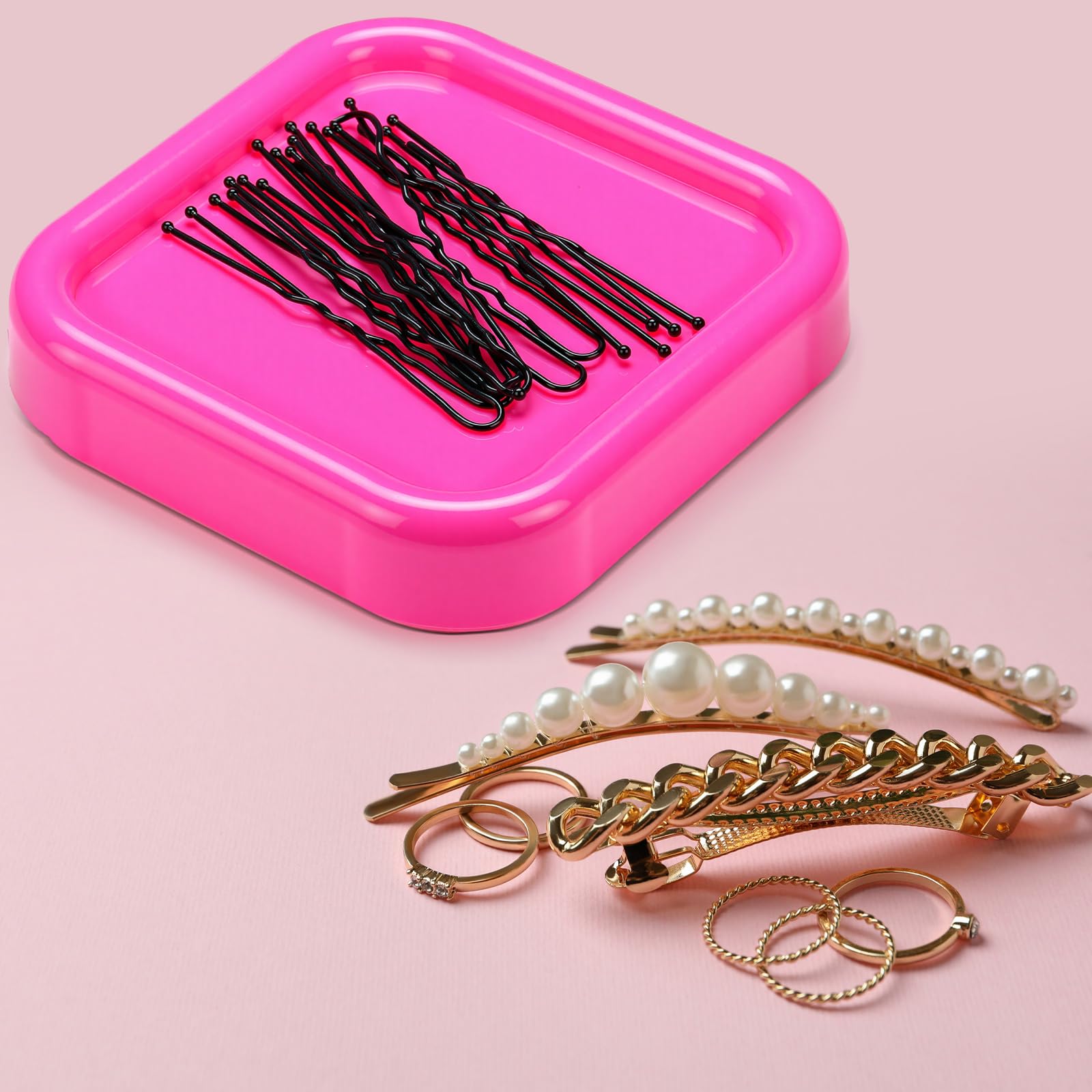 Tellegloww 1 Pcs Magnetic Bobby Pin Holder Square Paper Clip Holder Magnetic Hairpin Storage Box Sewing Pincushion Hair Clip Collector for Desk Vanity Sewing DIY Project (Pink)
