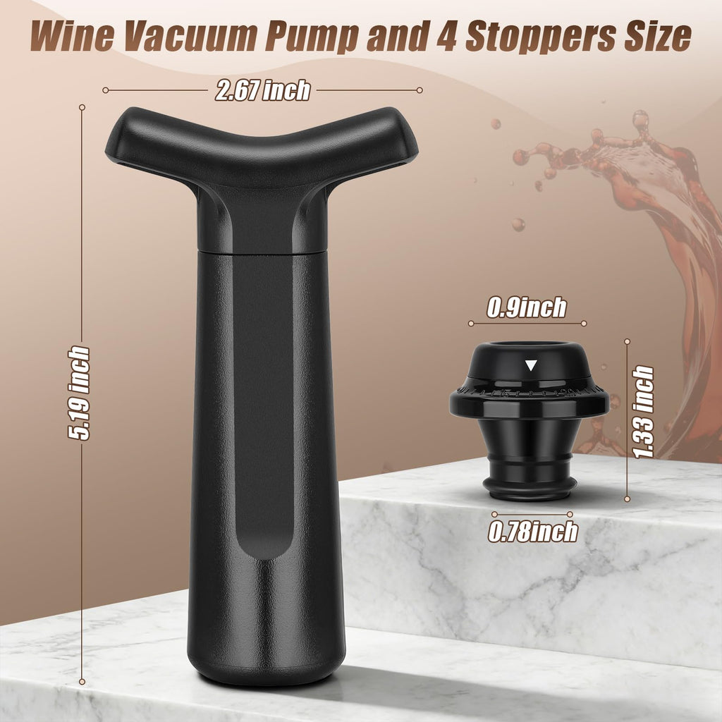 ONANNOS Wine Stopper, Wine Saver Vacuum Pump with 4 Reusable Stoppers, Wine Bottle Preserver & Sealer Keeps Fresh Longer, Ergonomic Handle, ideal Gift