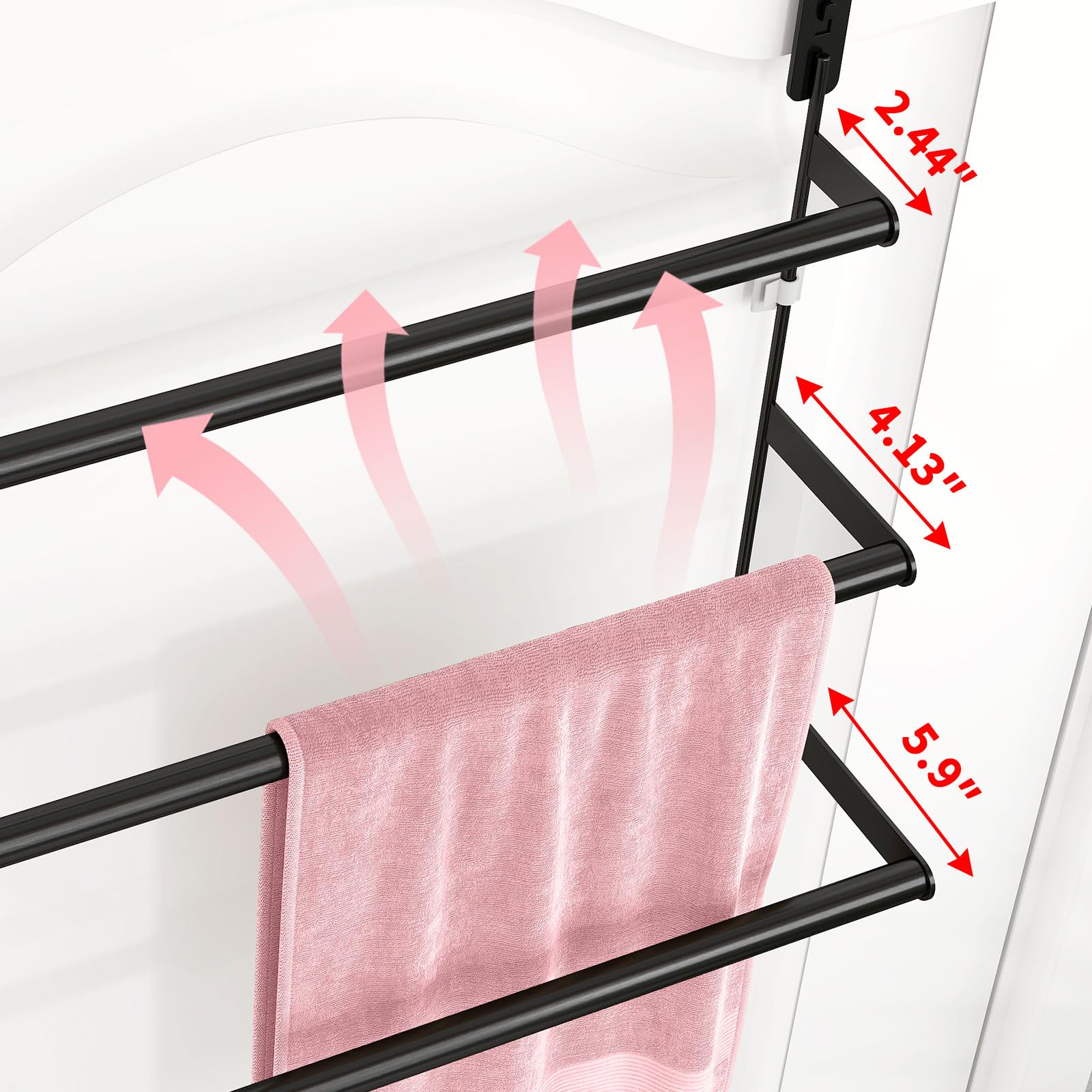 Over The Door Towel Rack,Towel Rack with Hooks for Door Hanging, Door Towel Bar, Over Door Towel Racks for Bathroom (Black)