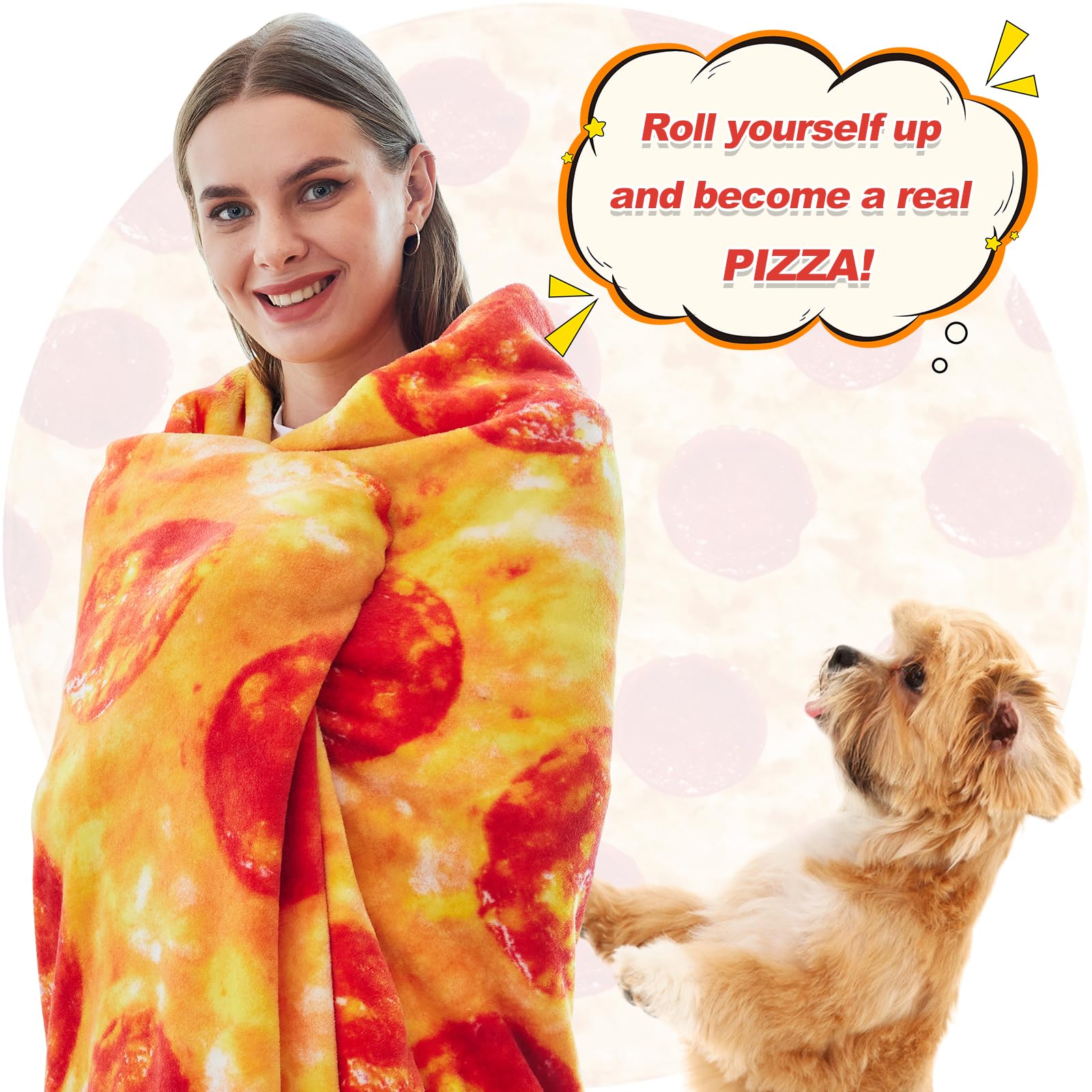 RAINBEAN 71inches Double Sided Pizza Blankets, Bed Blanket for Kids/Teens, Cool Stuff Gifts for Man and Boys, Novelty Food Wrap Blanket, Soft Blankets for Birthday Gifts White Elephant