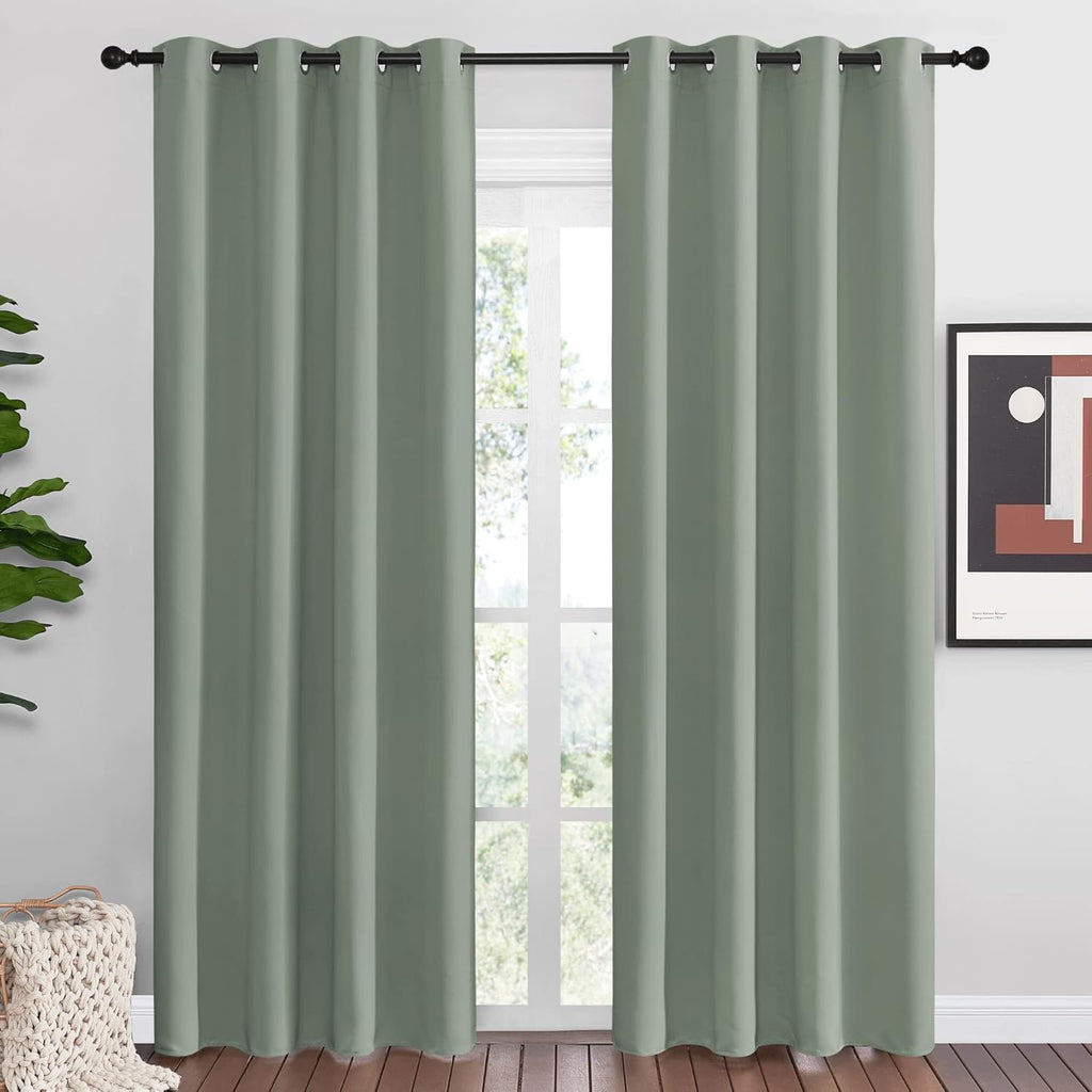 NICETOWN Greyish Green Blackout Curtains - 86" Long | Sound Reducing & Energy Efficient | 55" Wide, 2 Panels