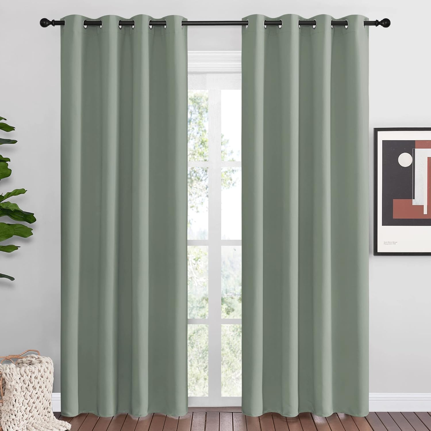 NICETOWN Greyish Green Blackout Curtains - 86" Long | Sound Reducing & Energy Efficient | 55" Wide, 2 Panels