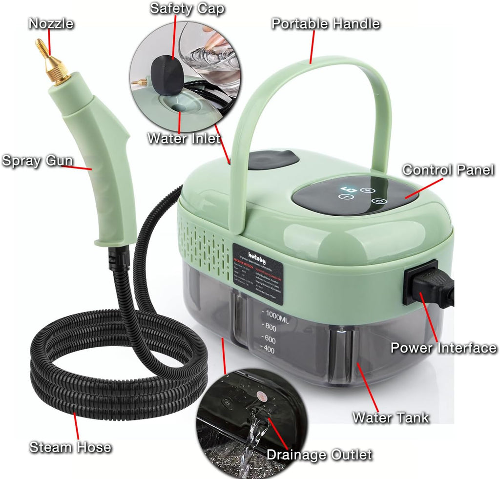 Skiennix Steam Cleaner - 2500W High Pressure Handheld Steamer with 6 Adjustable Gears | Portable for Home, Kitchen, Bathroom & Car Detailing (Green)
