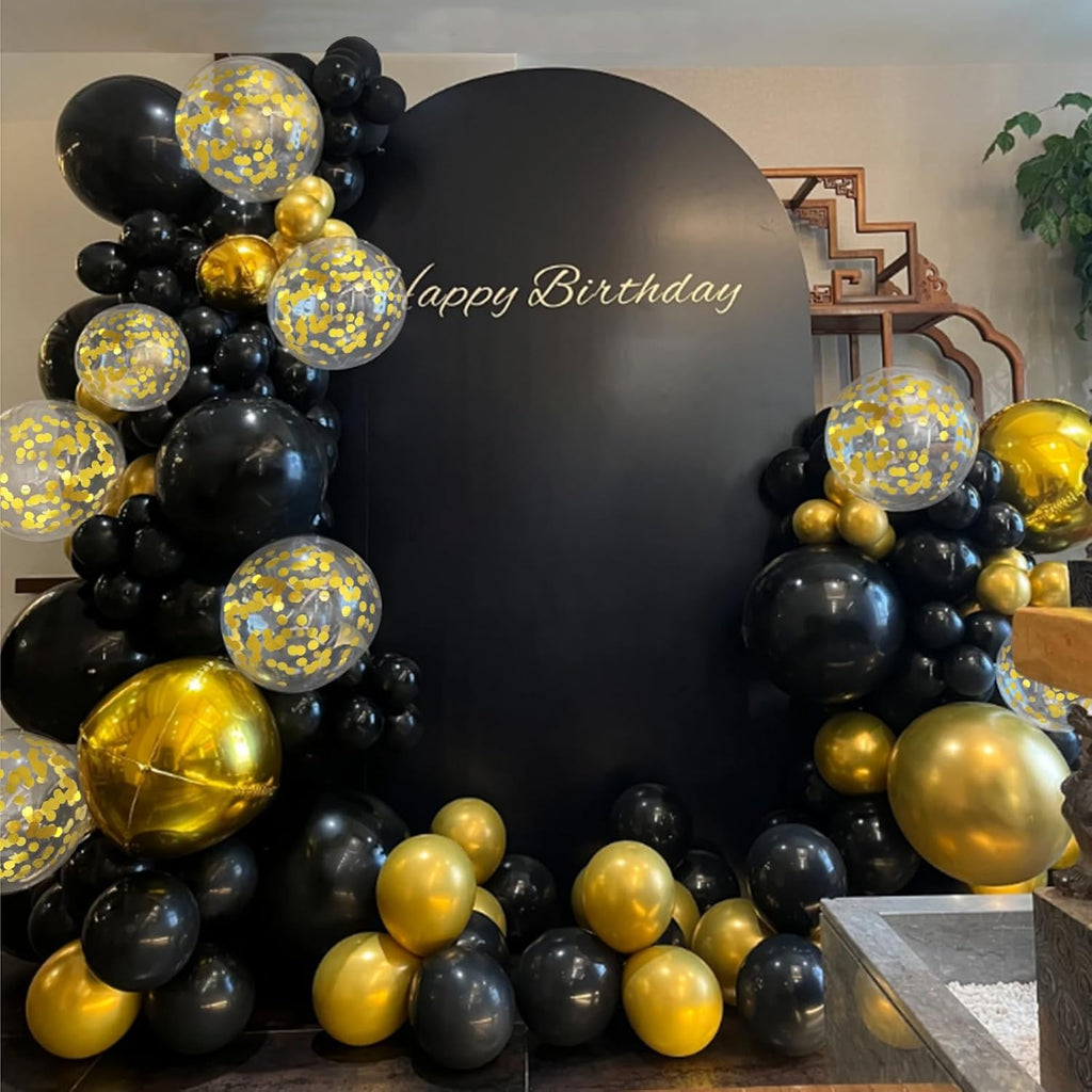 Skiennix 100 Pcs Black and Gold Balloons - 12 Inch Metallic Latex for Birthday & Graduation Decor