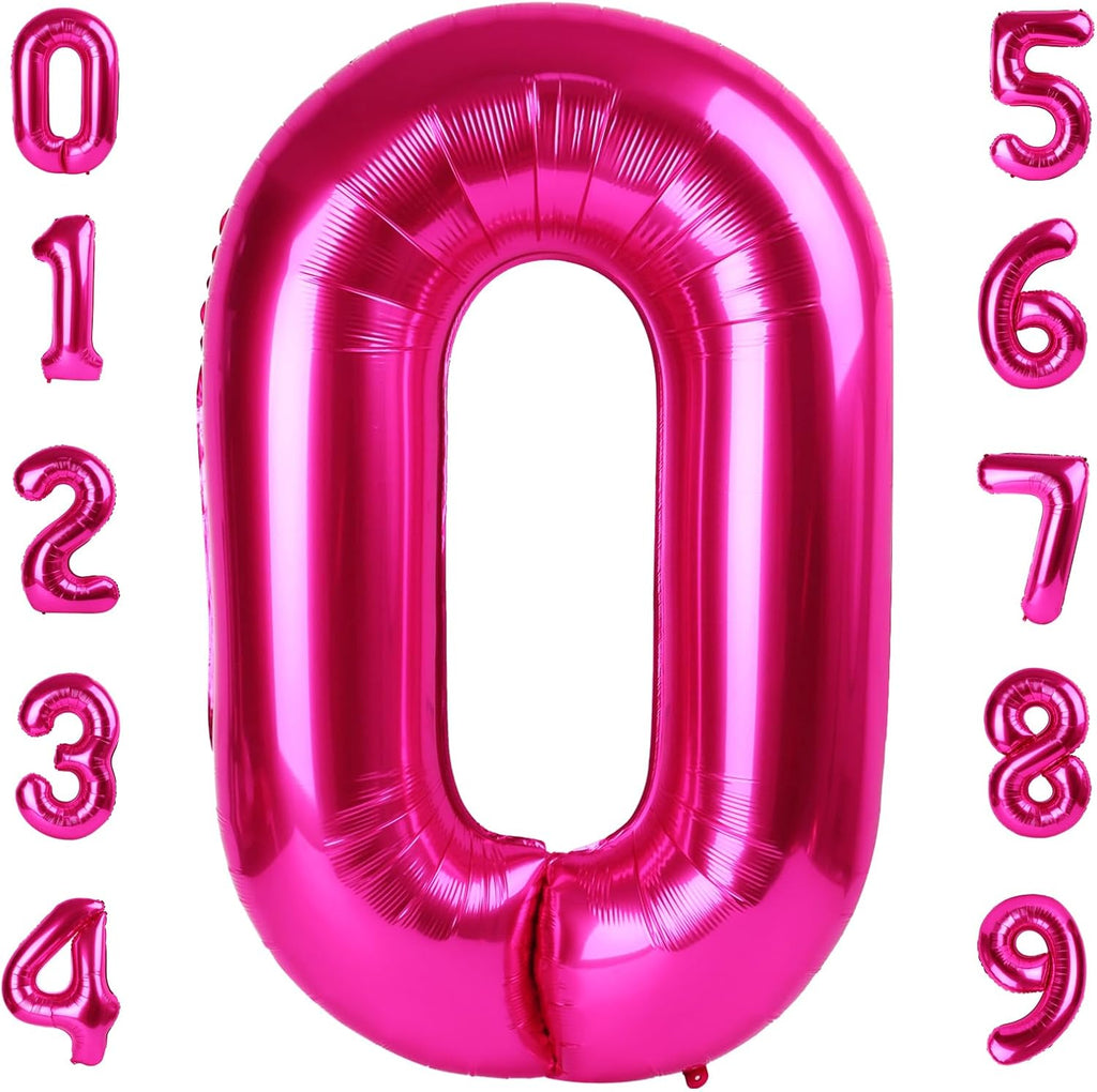 Number 0 Balloons - 40 Inch Hot Pink Number Balloons for Birthday, Wedding, Baby Shower Decorations