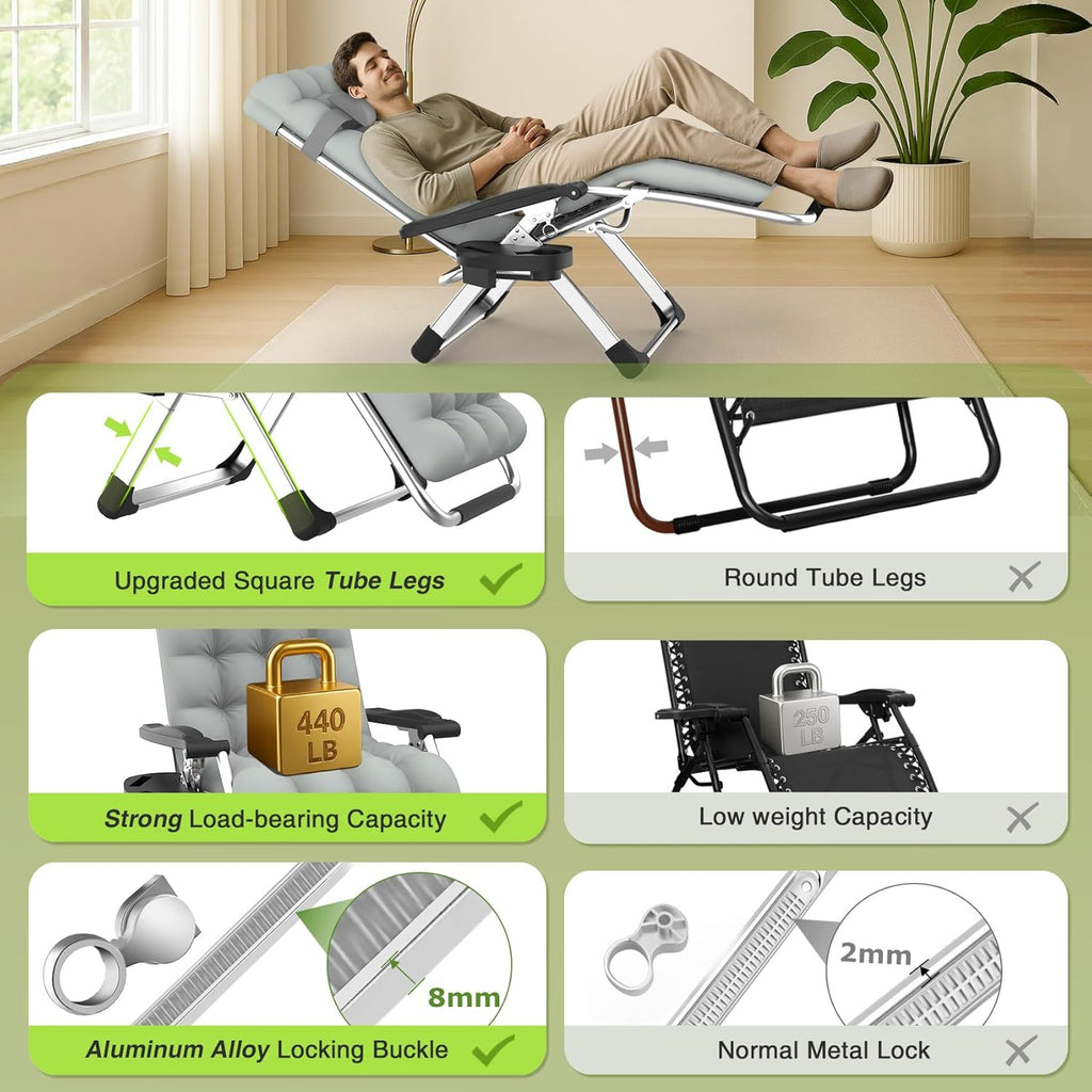 Suteck Zero Gravity Chair - Reclining Camping Lounge Chair with Removable Cushion & Cup Holder