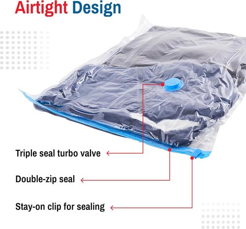 Jumbo Vacuum Storage Bags by [Brand Name] - 6 Pack Compression Bags for Comforters & Clothes | Space Saver with Hand Pump
