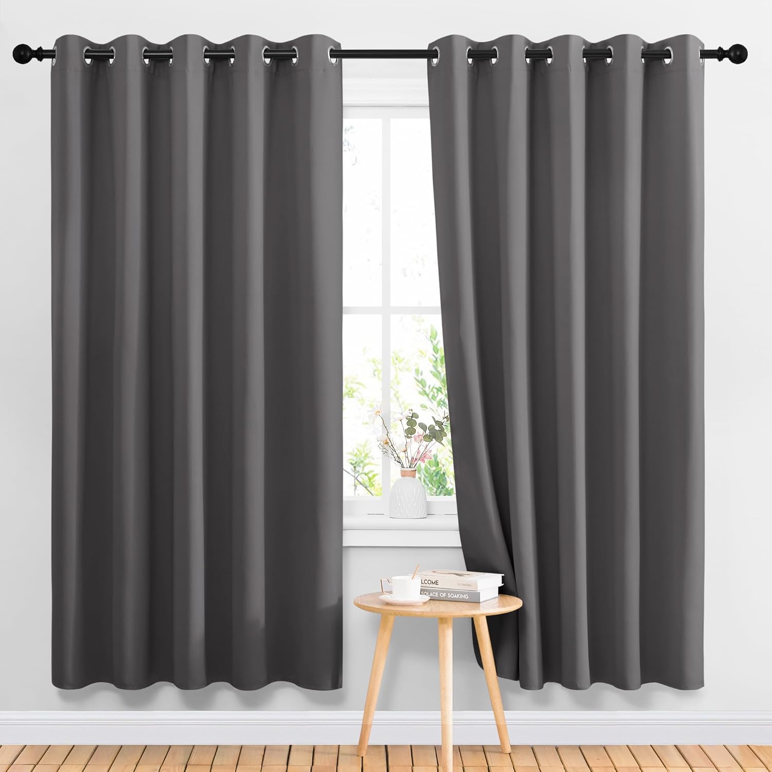NICETOWN Blackout Curtains - Noise Reducing Thermal Insulated Drapes | 66 x 70 Inch, Gray, 2 Panels